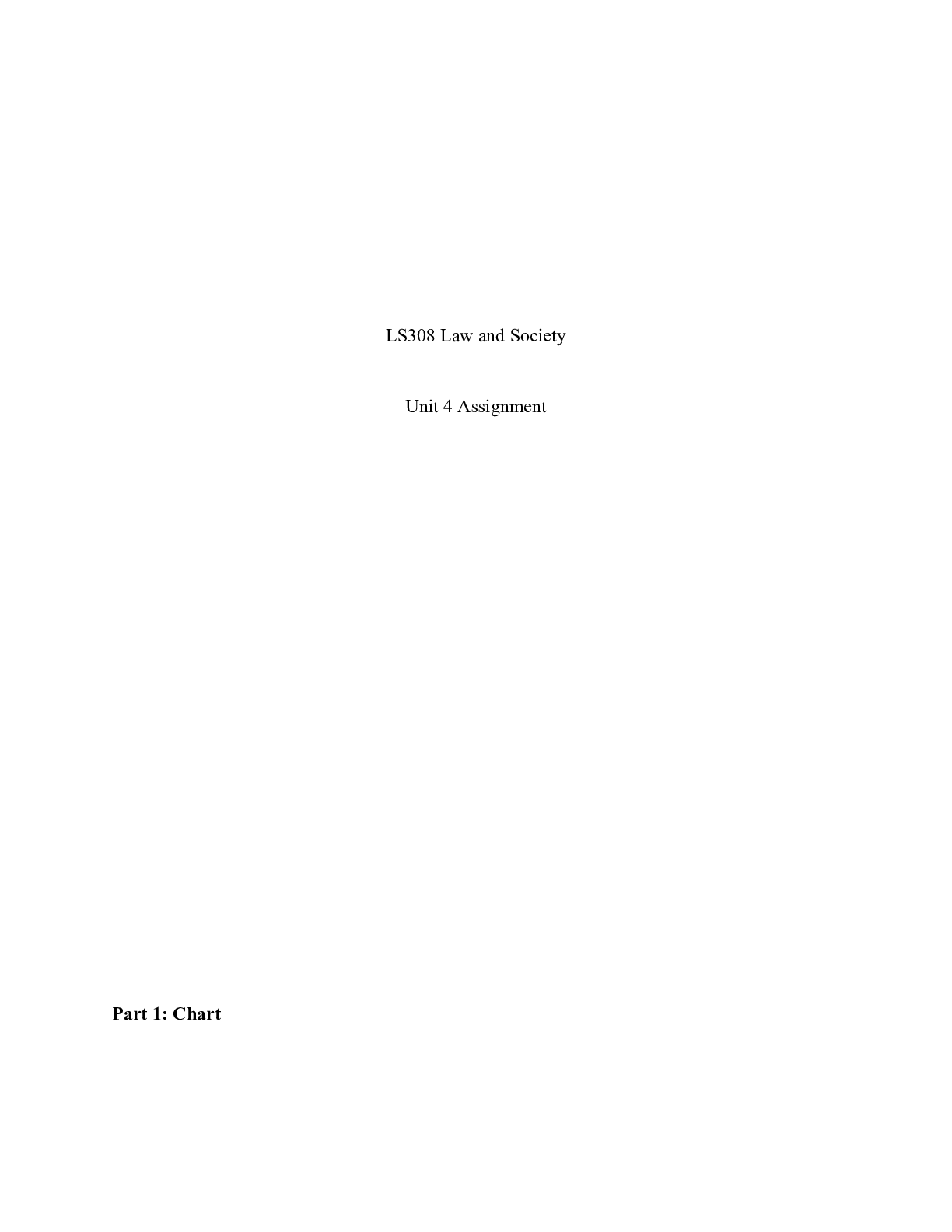 Preview image for LS308 Assignment 4.docx    LS308 Law and Society  Unit 4 Assignment  Part 1: Chart  Destin